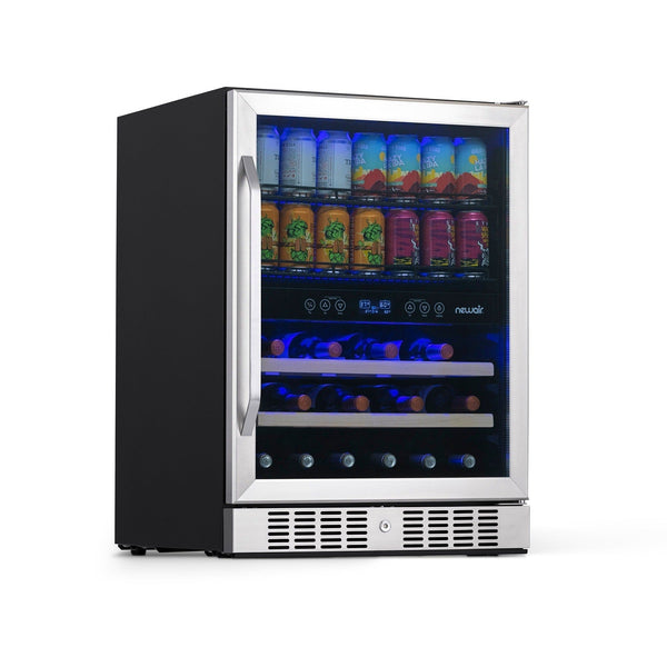 Newair - 24” 20-Bottle/70 Can Dual-Zone Built-in/Freestanding Wine & Beverage Center AWB-400DB in Stainless Steel w/ SplitShelf™ & Smooth Rolling Shelves