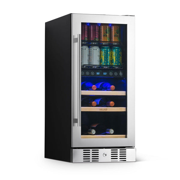 Newair - 15” 9-Bottle/48 Can Built-in/Freestanding Dual-Zone Wine & Beverage Center NWB057SS00