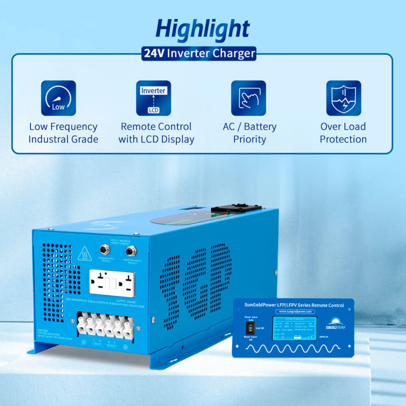 3000W DC 24V Pure Sine Wave Inverter With Charger - LFP3K24V120VSG