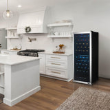 Newair - 98-Bottle Dual-Zone Freestanding Wine Cooler NWC098SS00 w/ Low-Vibration Ultra-Quiet Inverter Compressor & Adjustable Racks