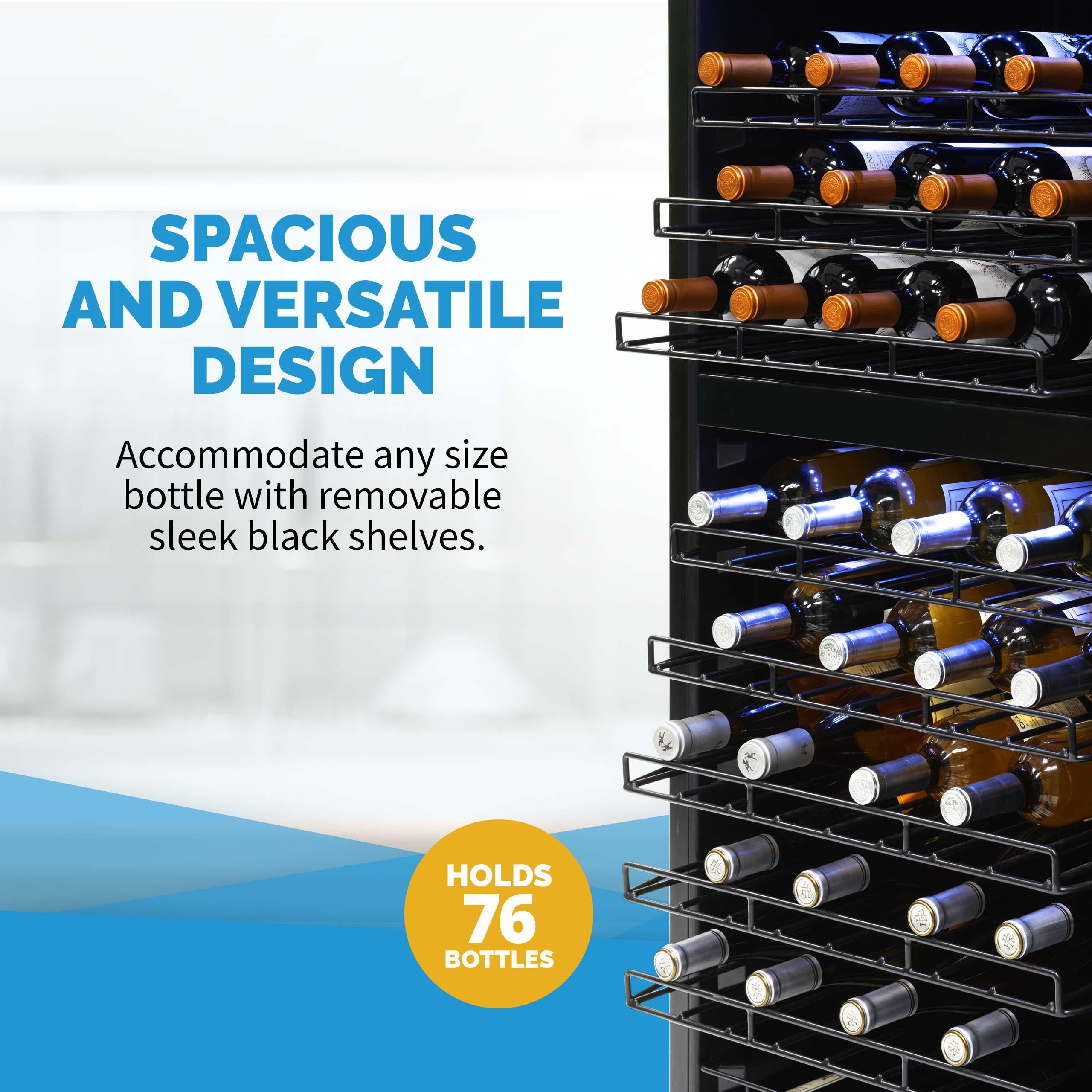 Newair - 98-Bottle Dual-Zone Freestanding Wine Cooler NWC098SS00 w/ Low-Vibration Ultra-Quiet Inverter Compressor & Adjustable Racks