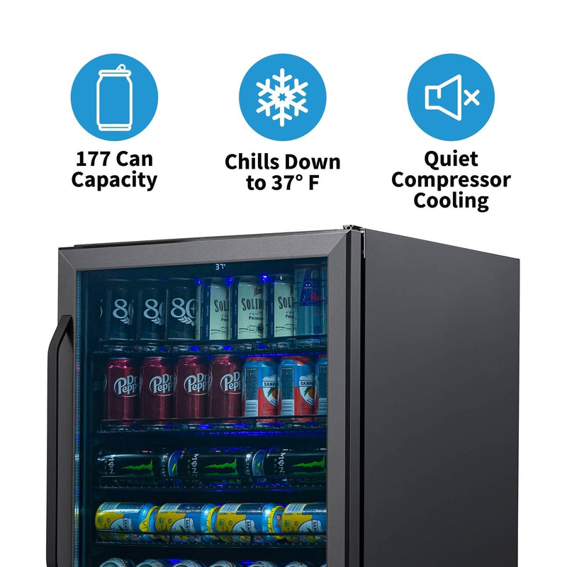 Newair - 24” 177 Can Built-in Beverage Center in Black Stainless Steel NBC177BS00