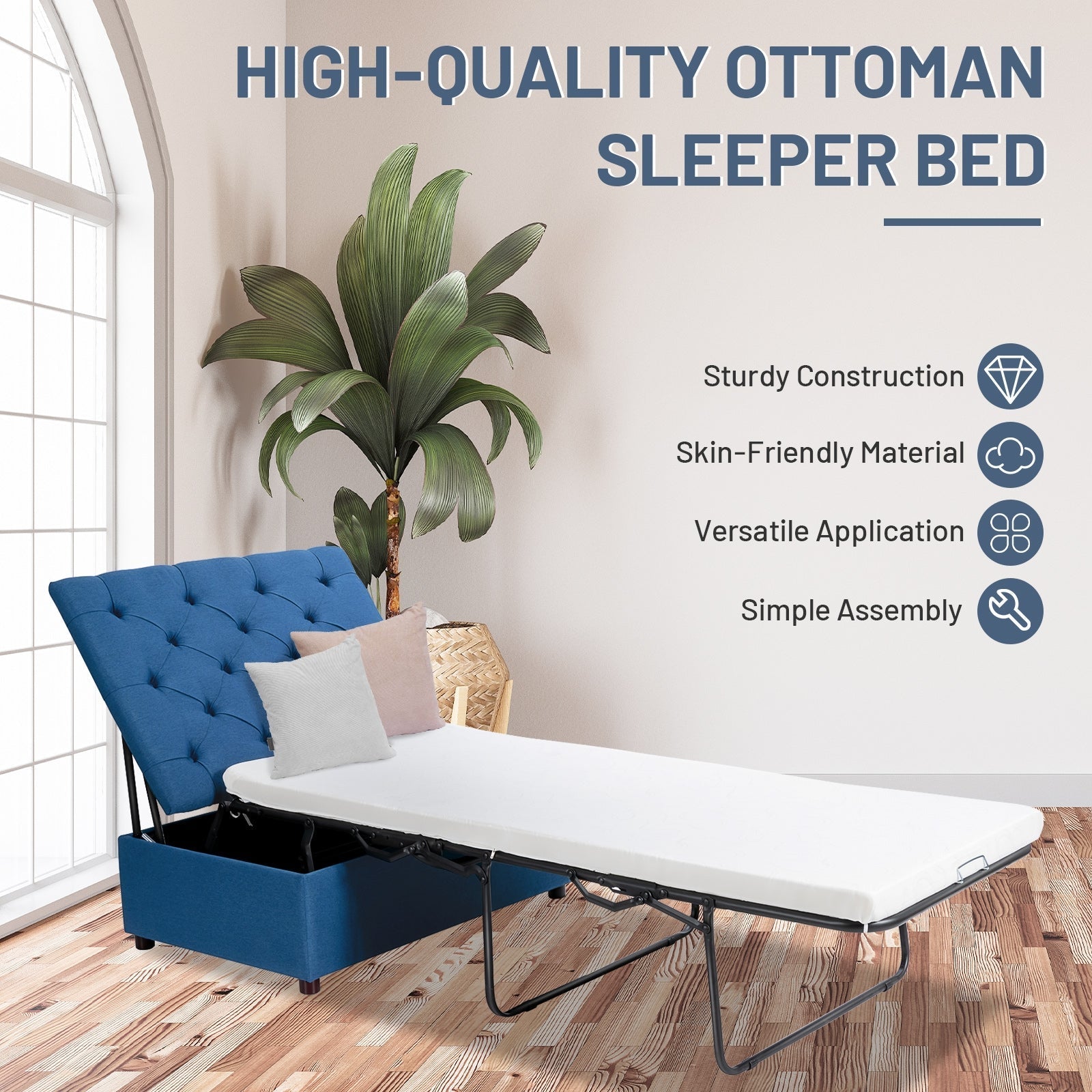 Costway Folding Ottoman Sleeper Bed with Mattress New - JV10120BL