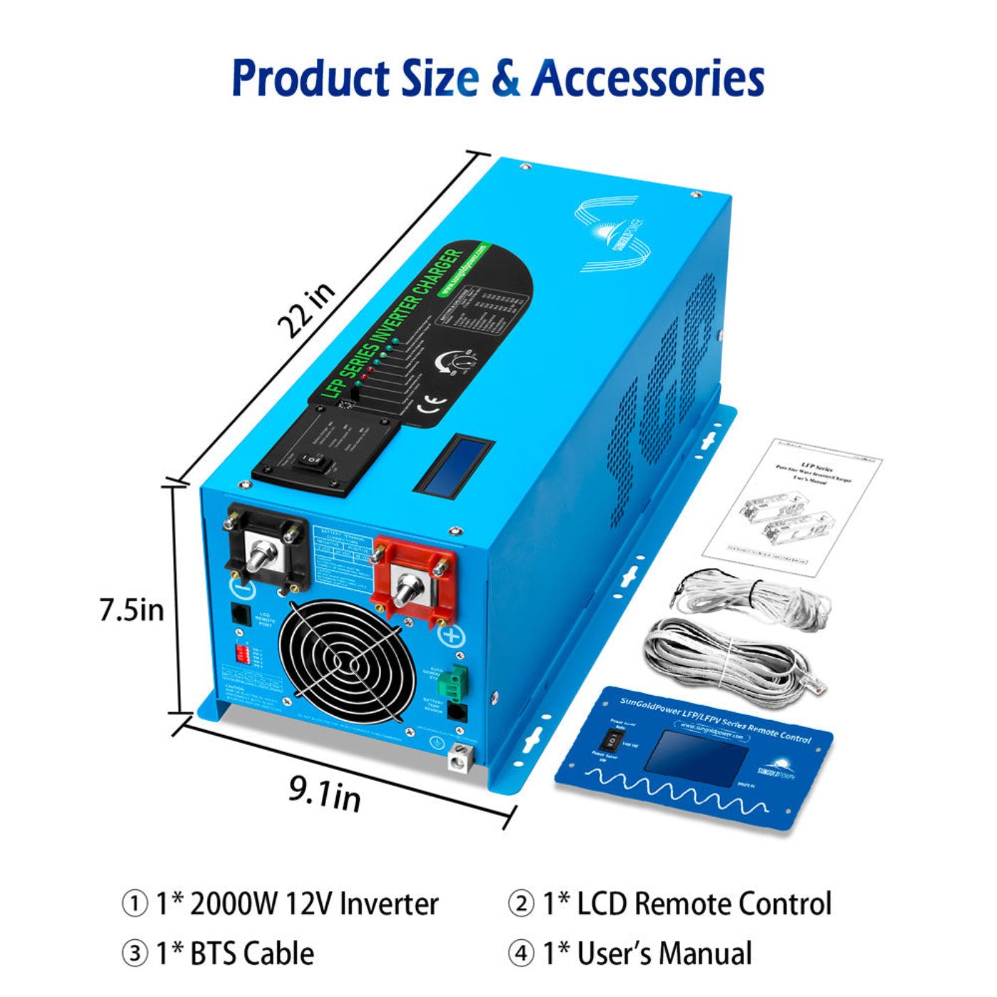 2000W DC 12V Pure Sine Wave Inverter With Charger - LFP2K12V120VSG