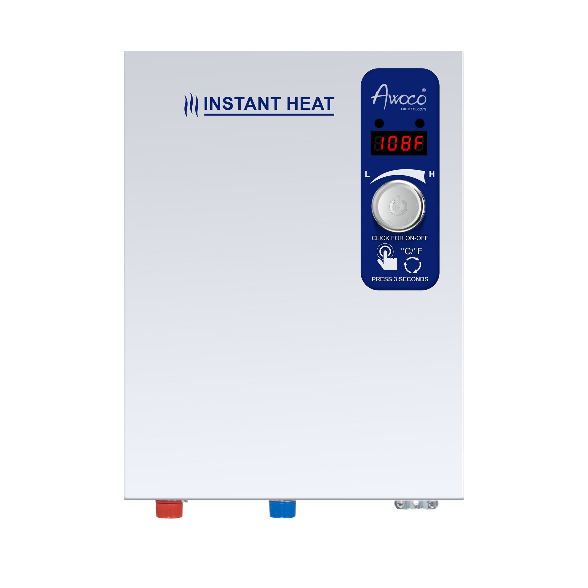Awoco Electric Tankless Water Heater, 208-240V, Adjustable Instant Heat, Digital Display – WH-EL18K