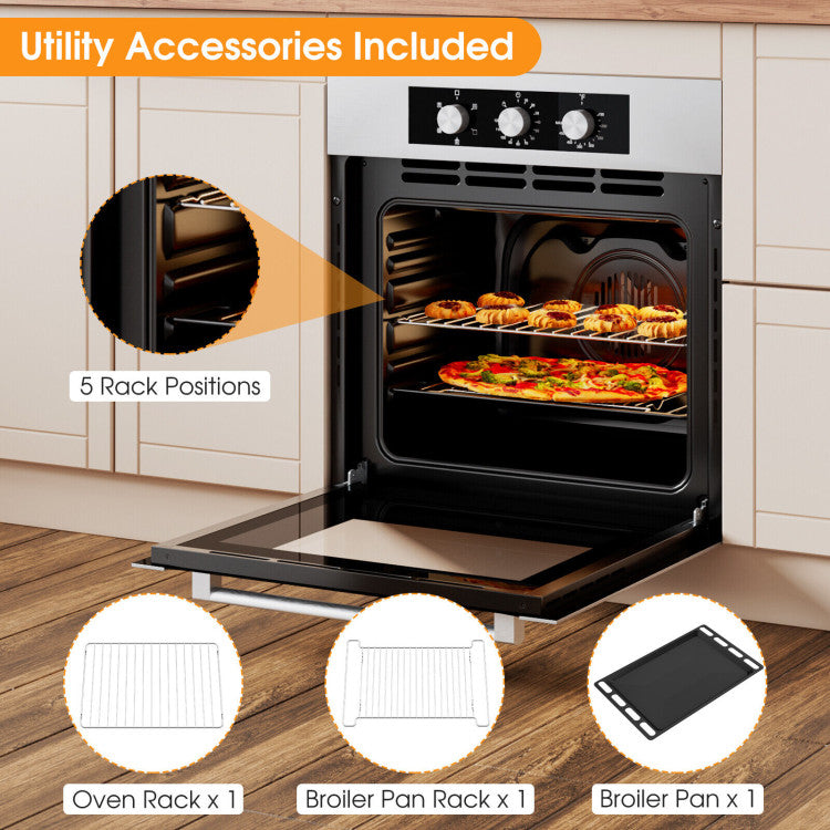 Costway Single Wall Oven 24" 2.47 Cu.ft with 5 Cooking Modes 2300W New - FP10040US-SL