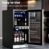 Costway Beverage Refrigerator 15" 100 Can Built-in/Freestanding with Adjustable Temp and Shelf New - FP10126US-SL