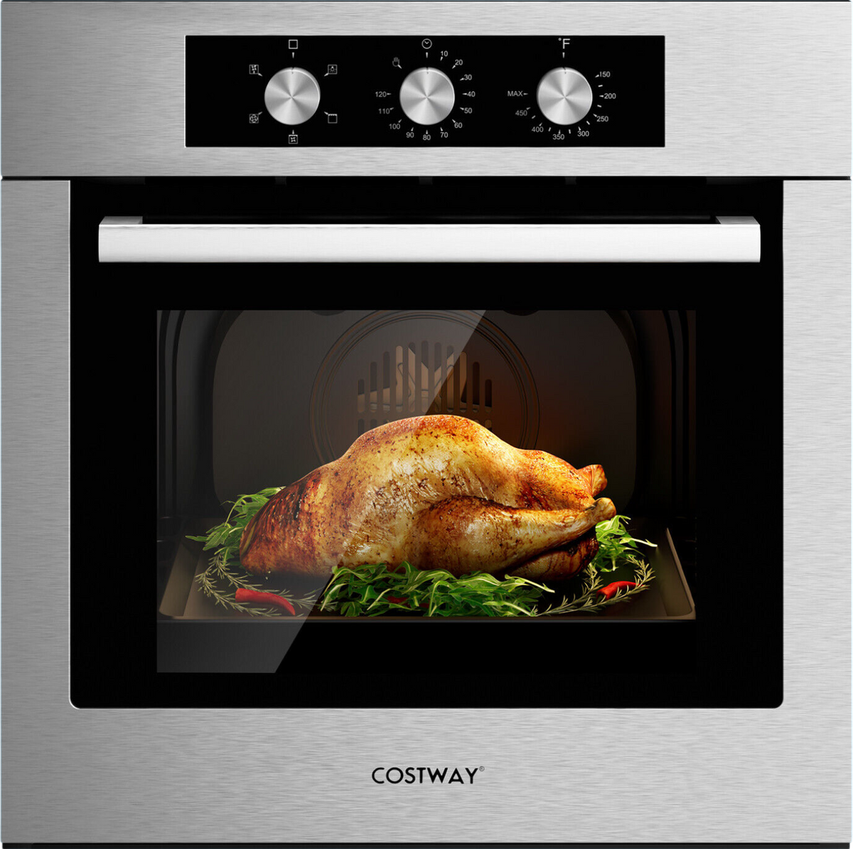 Costway Single Wall Oven 24" 2.47 Cu.ft with 5 Cooking Modes 2300W New - FP10040US-SL