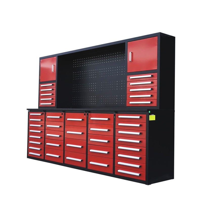 Chery Industrial 10' Storage Cabinet with Workbench 40 Drawers & 2 Cabinets