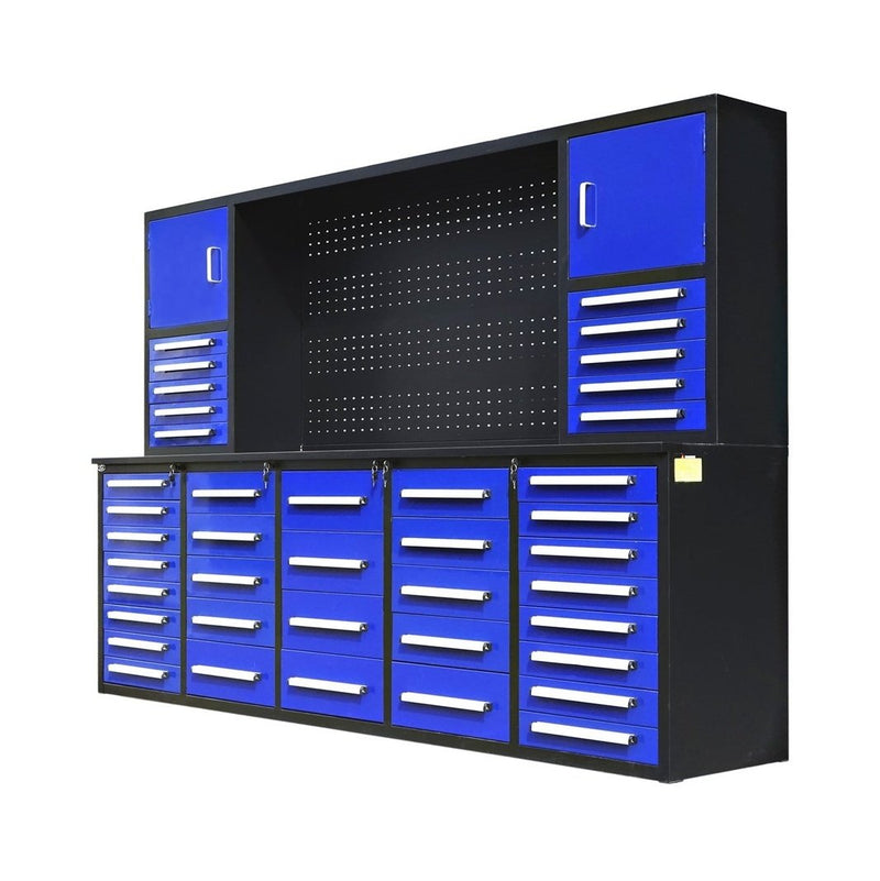 Chery Industrial 10' Storage Cabinet with Workbench 40 Drawers & 2 Cabinets