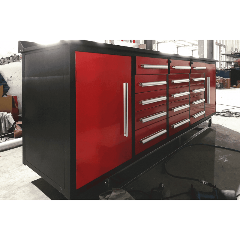 Chery Industrial 10ft Storage Cabinet with Work Bench 15 Drawers & 2 Cabinets