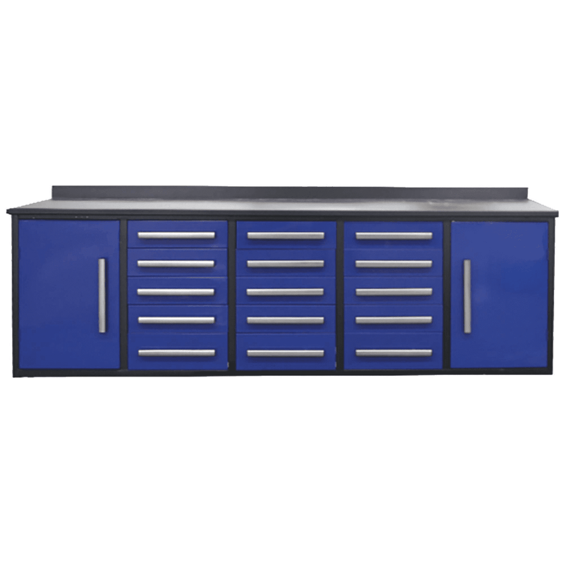 Chery Industrial 10ft Storage Cabinet with Work Bench 15 Drawers & 2 Cabinets