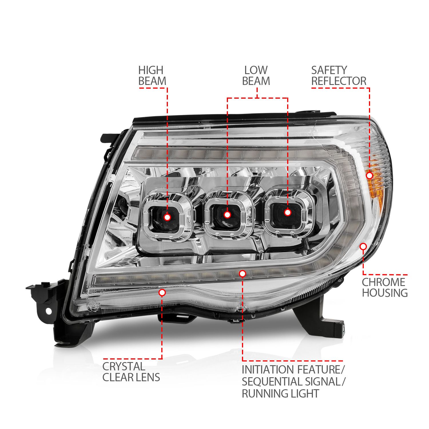 Anzo Full Led Projector Head Lights Chrome with Initiation Feature and Sequential Turn Signal - 111582