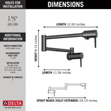 Delta Wall Mount Contemporary Pot Filler in Matte Black, 1165LF-BL