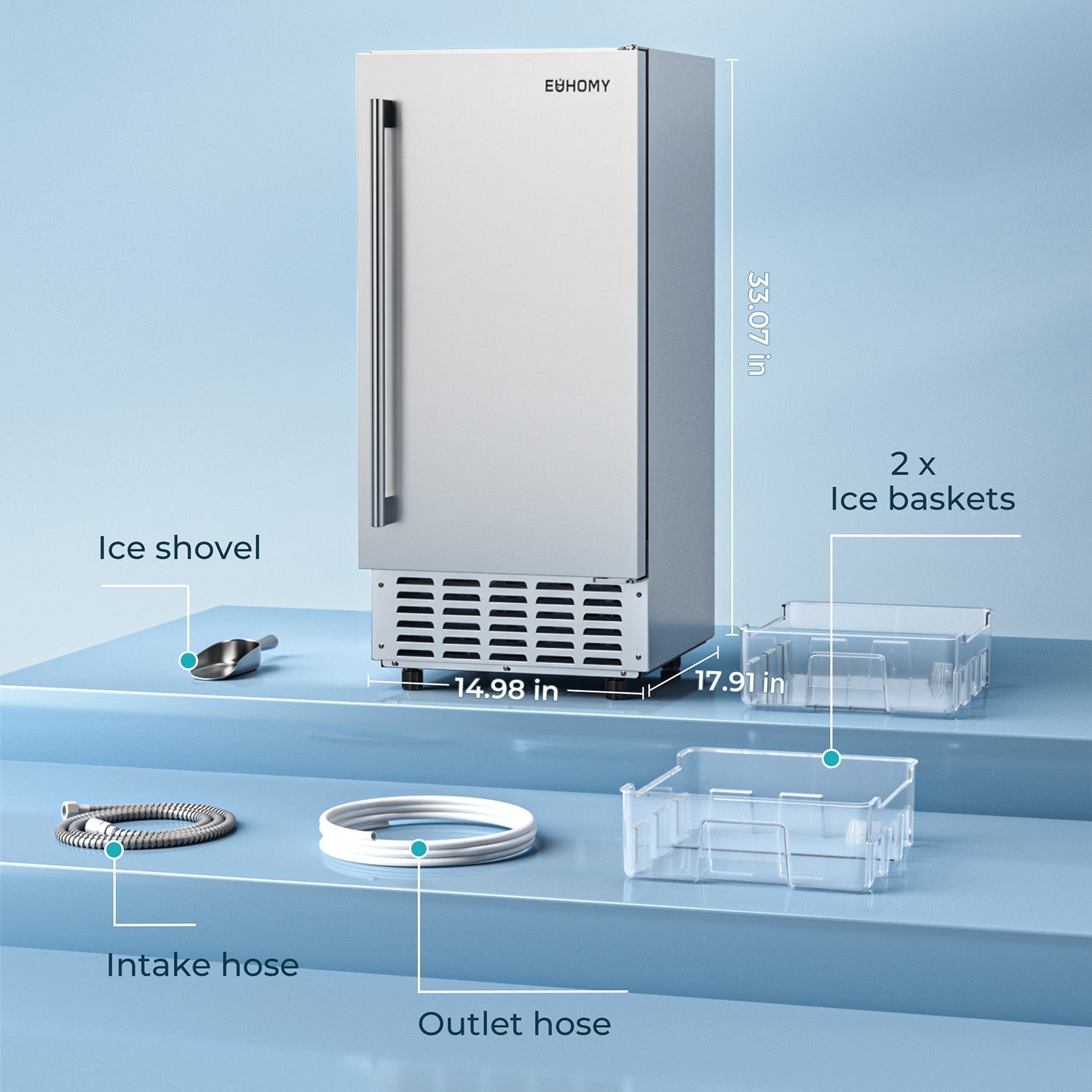 EUHOMY Commercial Under Counter Nugget Ice Maker Machine - NIMU-01