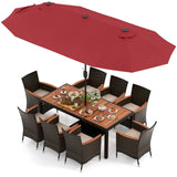 Costway Patio Dining Set 10 Pieces with 15' Double-Sided Umbrella New - NP11368CF+HW71814+