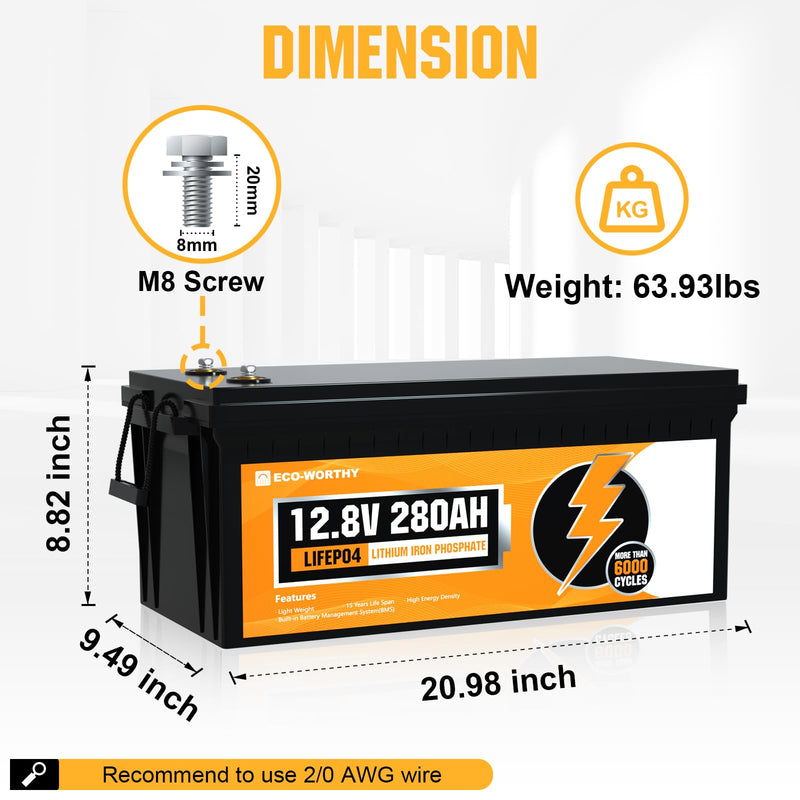 Eco-Worthy LiFePO4 12V 280Ah Lithium Iron Phosphate Battery