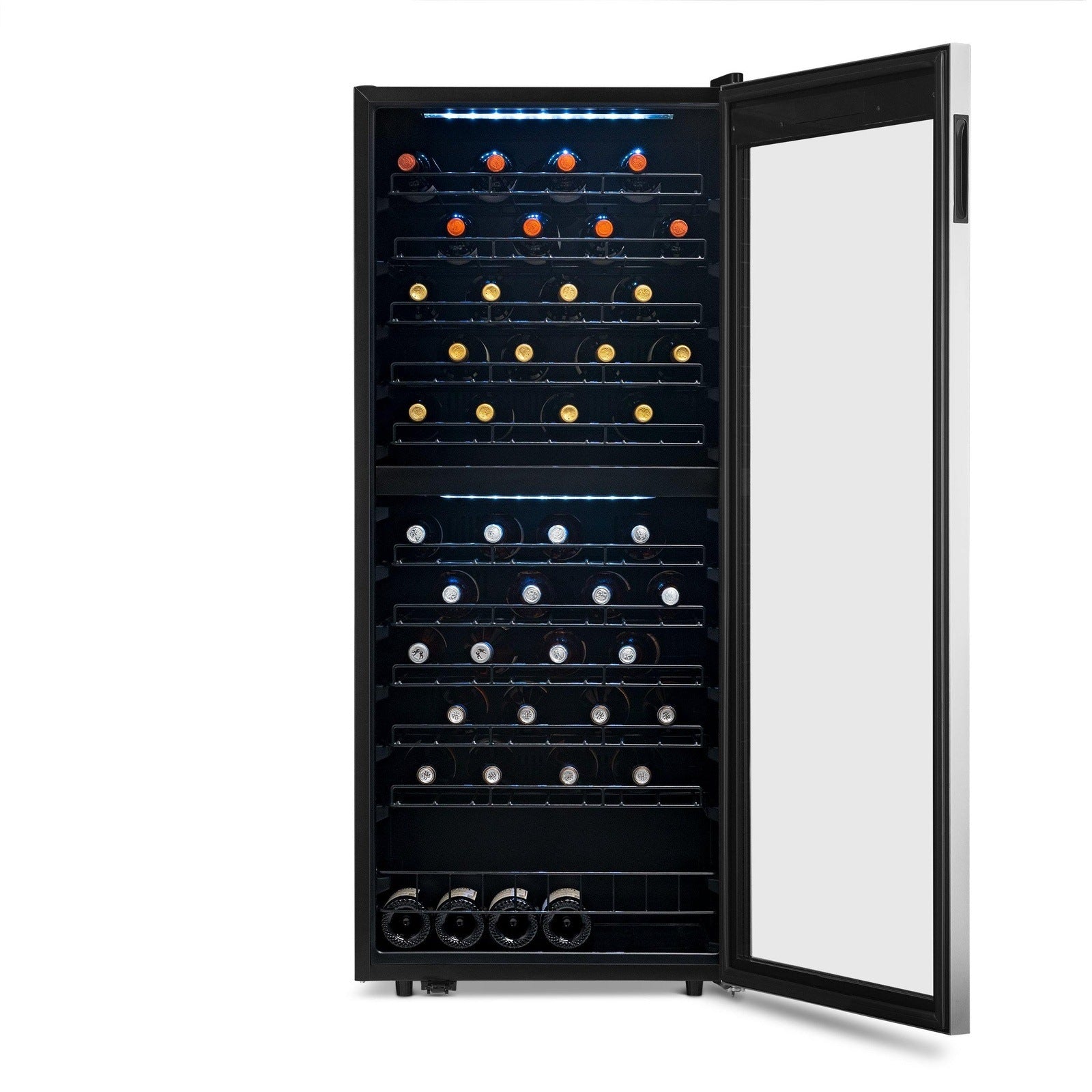 Newair - 98-Bottle Dual-Zone Freestanding Wine Cooler NWC098SS00 w/ Low-Vibration Ultra-Quiet Inverter Compressor & Adjustable Racks