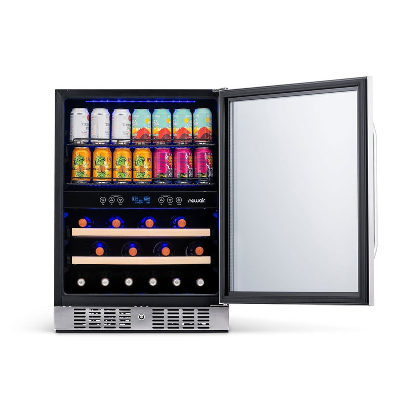 Newair - 24” 20-Bottle/70 Can Dual-Zone Built-in/Freestanding Wine & Beverage Center AWB-400DB in Stainless Steel w/ SplitShelf™ & Smooth Rolling Shelves