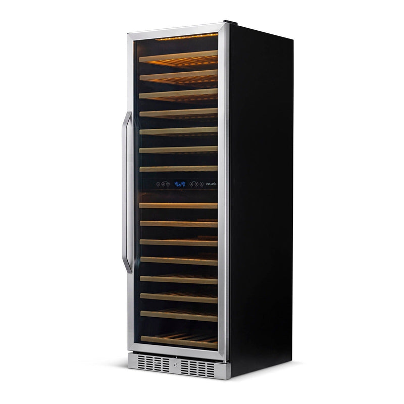 Newair - 27” 160-Bottle Dual-Zone Built-in/Freestanding Stainless Steel Wine Fridge AWR-1600DB - w/ Smooth Rolling Shelves