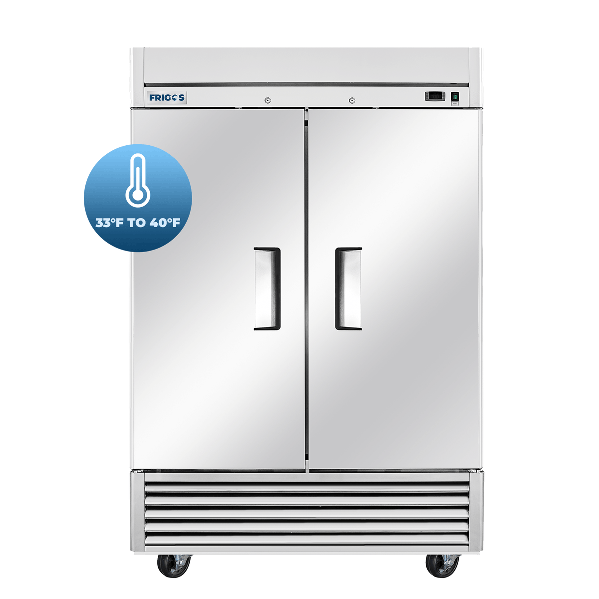 Frigos 54" Commercial Reach-In Refrigerator, 2 Solid Doors, 47 Cu Ft, Aluminum Interior, Stainless Steel Floor – FG-RF-2D