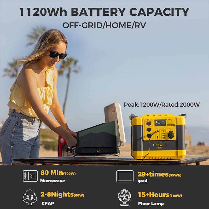 LIPOWER Solar Generator Kit 1200W MARS-1000 PRO + APOLLE100