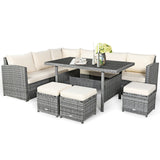 Costway Outdoor Wicker Sectional Sofa Set with Dining Table 7 Pieces New - HW67190CTU+