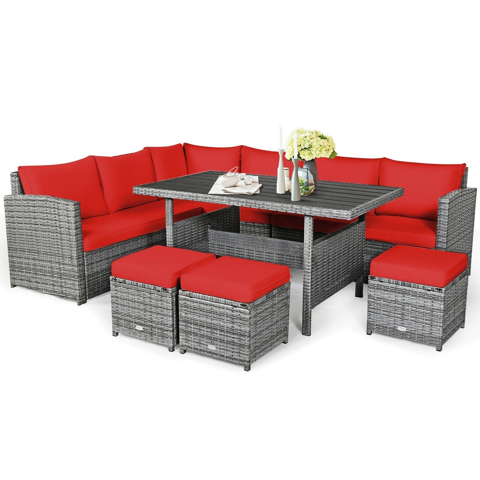 Costway Outdoor Wicker Sectional Sofa Set with Dining Table 7 Pieces New - HW67190CTU+