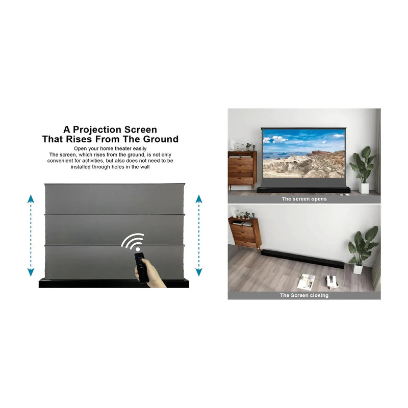 VIVIDSTORM S ALR Perforated Motorized Tension Floor Rising Obsidian Long Throw Projector Screen