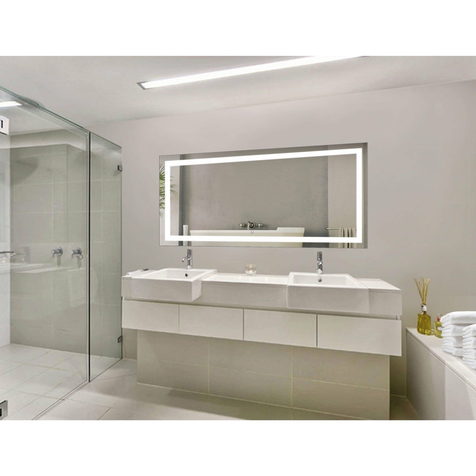 Krugg Icon 60" X 30" LED Bathroom Mirror with Dimmer & Defogger Large Lighted Vanity Mirror ICON6030