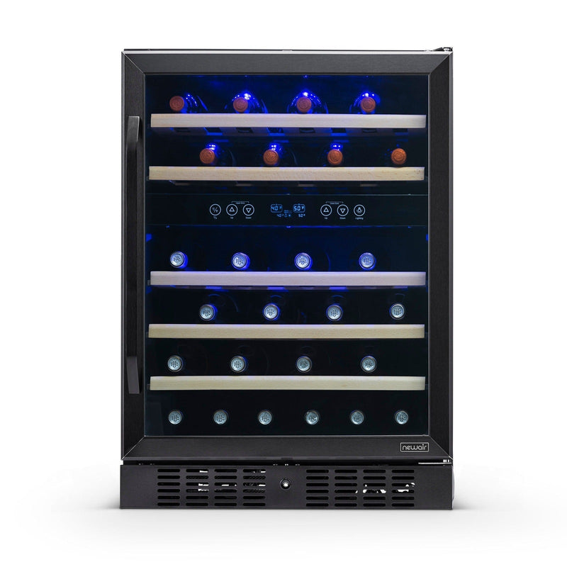 Newair - 24” 46-Bottle Dual-Zone Built-in/Freestanding Black Stainless Steel Wine Fridge NWC046BS00