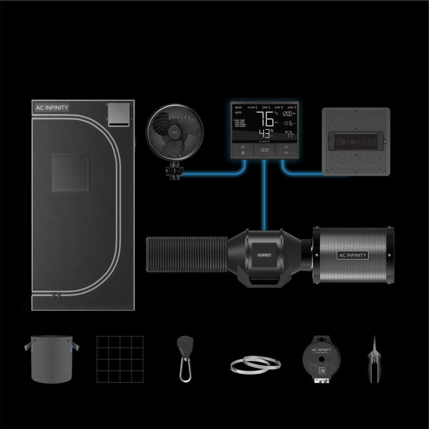 AC Infinity ADVANCE Grow Tent System 2' x 2' | 1-Plant Kit | Integrated Smart Controls To Automate Ventilation, Circulation, Full Spectrum LED Grow Light AC-PKB22