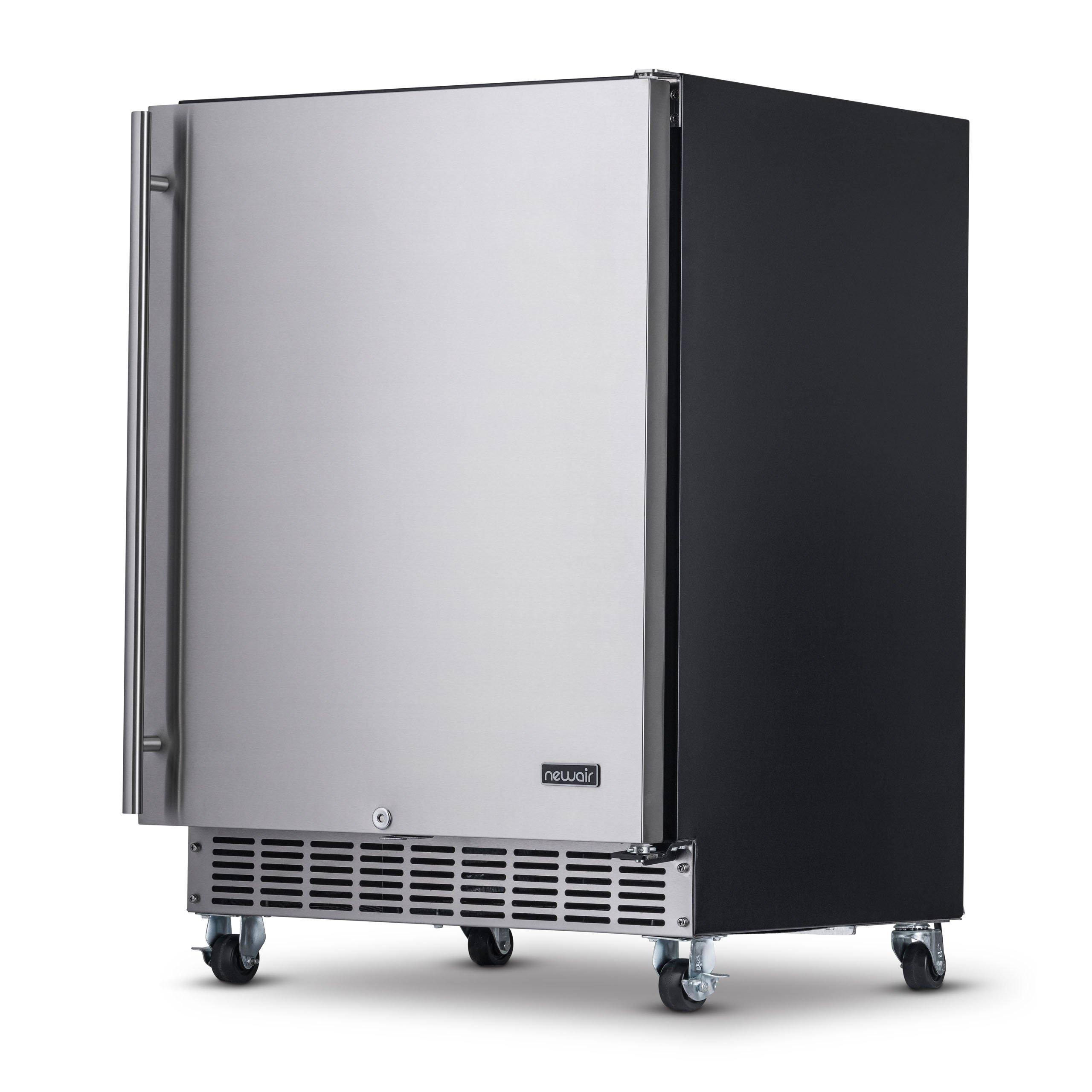 Newair - 24” 160-Can Built-in/Portable Weatherproof Outdoor Beverage Fridge NOF160SS00 - Stainless Steel w/ Auto-Closing Door & Easy Glide Casters