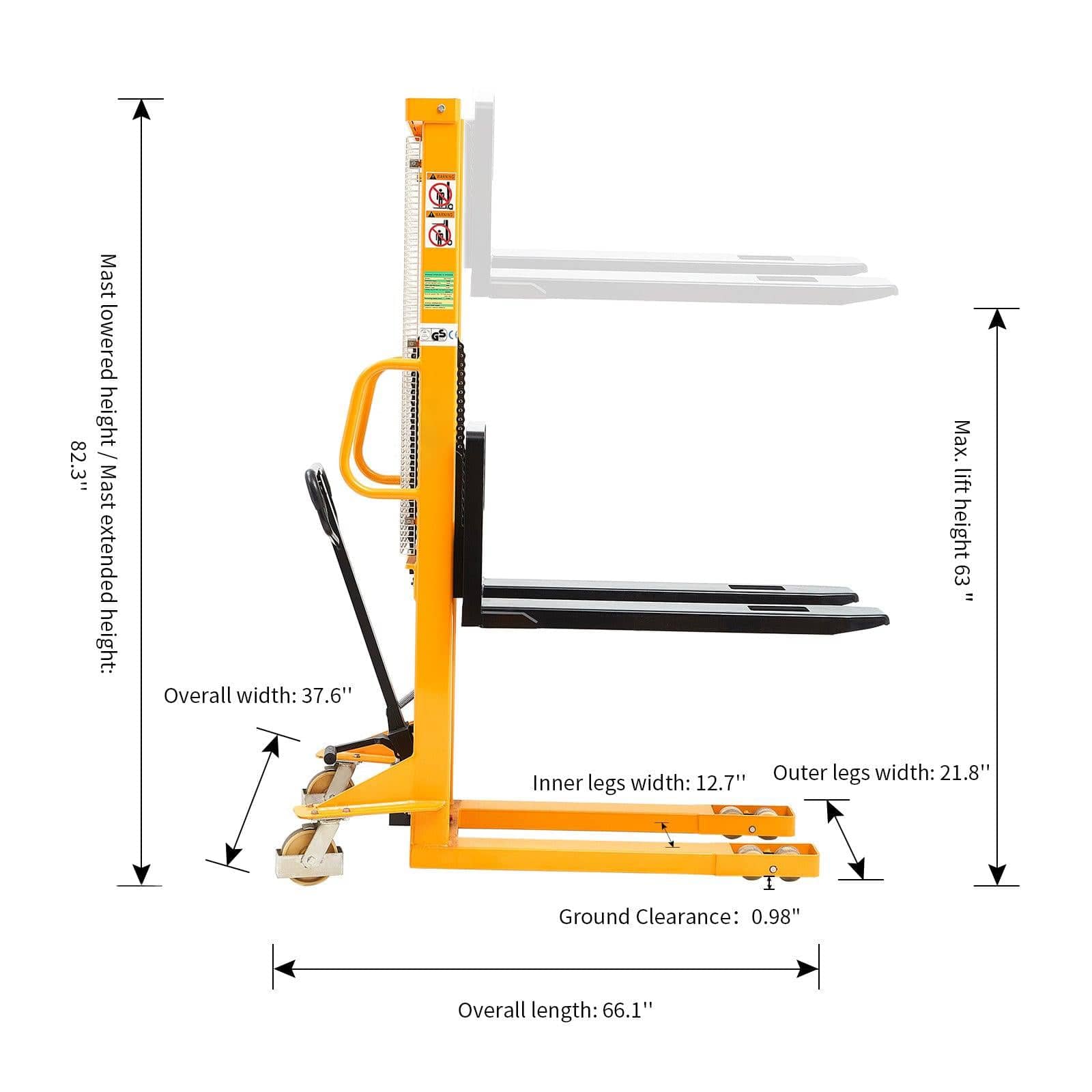 Apollolift Manual Hydraulic Stacker Pallet Stacker Adjustable Forks 2200lbs Cap. 63" Lift Height A-3003 - Backyard Provider