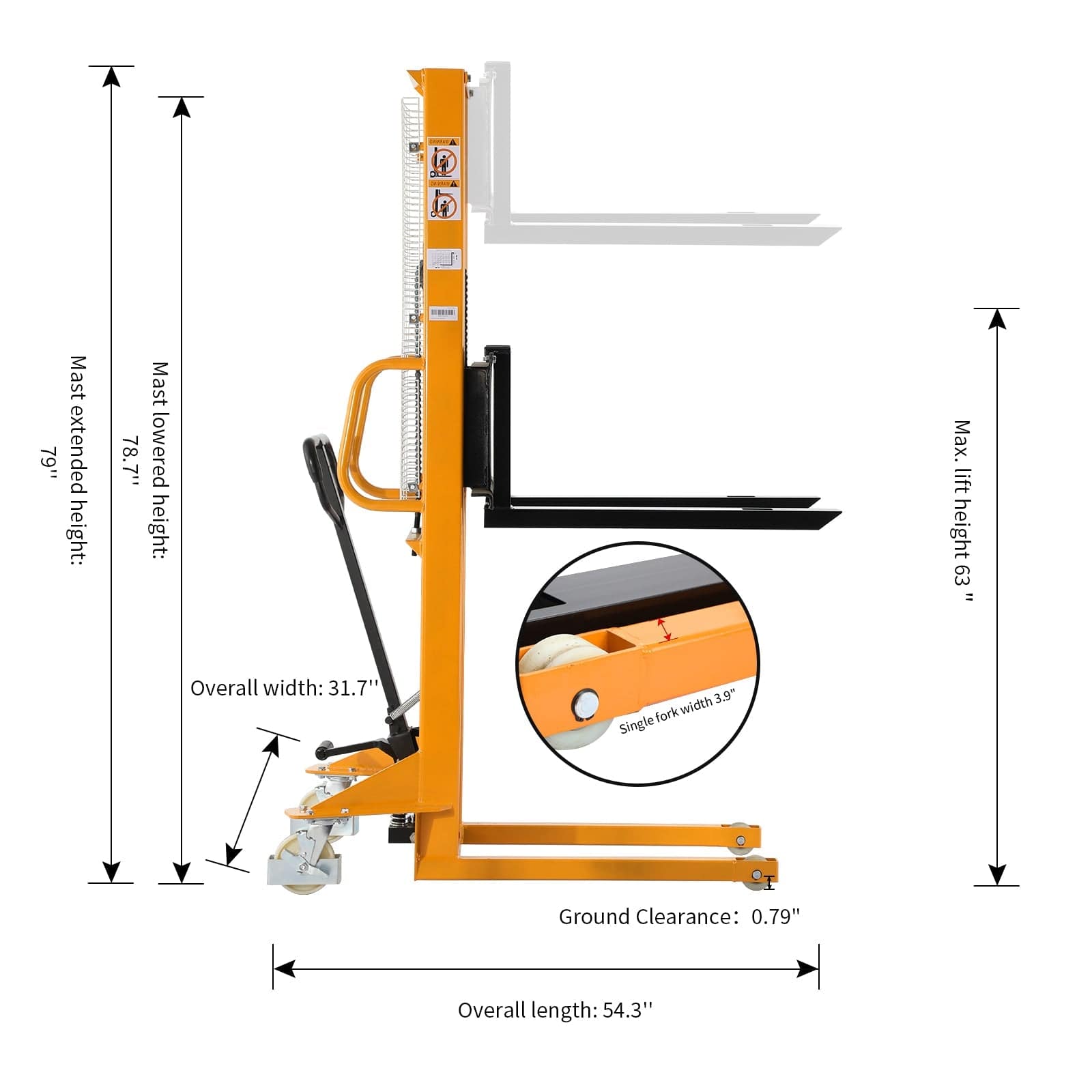 Apollolift Manual Pallet Stacker Adjustable Forks 1100lbs Cap. 63" Lift Height A-3002 - Backyard Provider