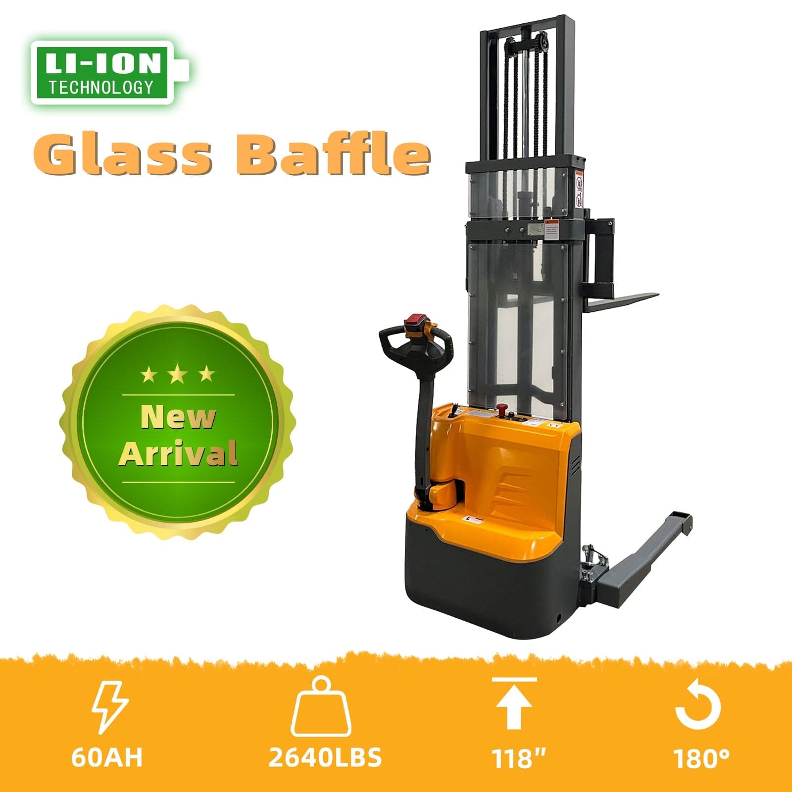 Apollolift Forklift Lithium Battery Full Electric Walkie Stacker 2640lbs Cap. Straddle Legs. 118" lifting A-3035 - Backyard Provider