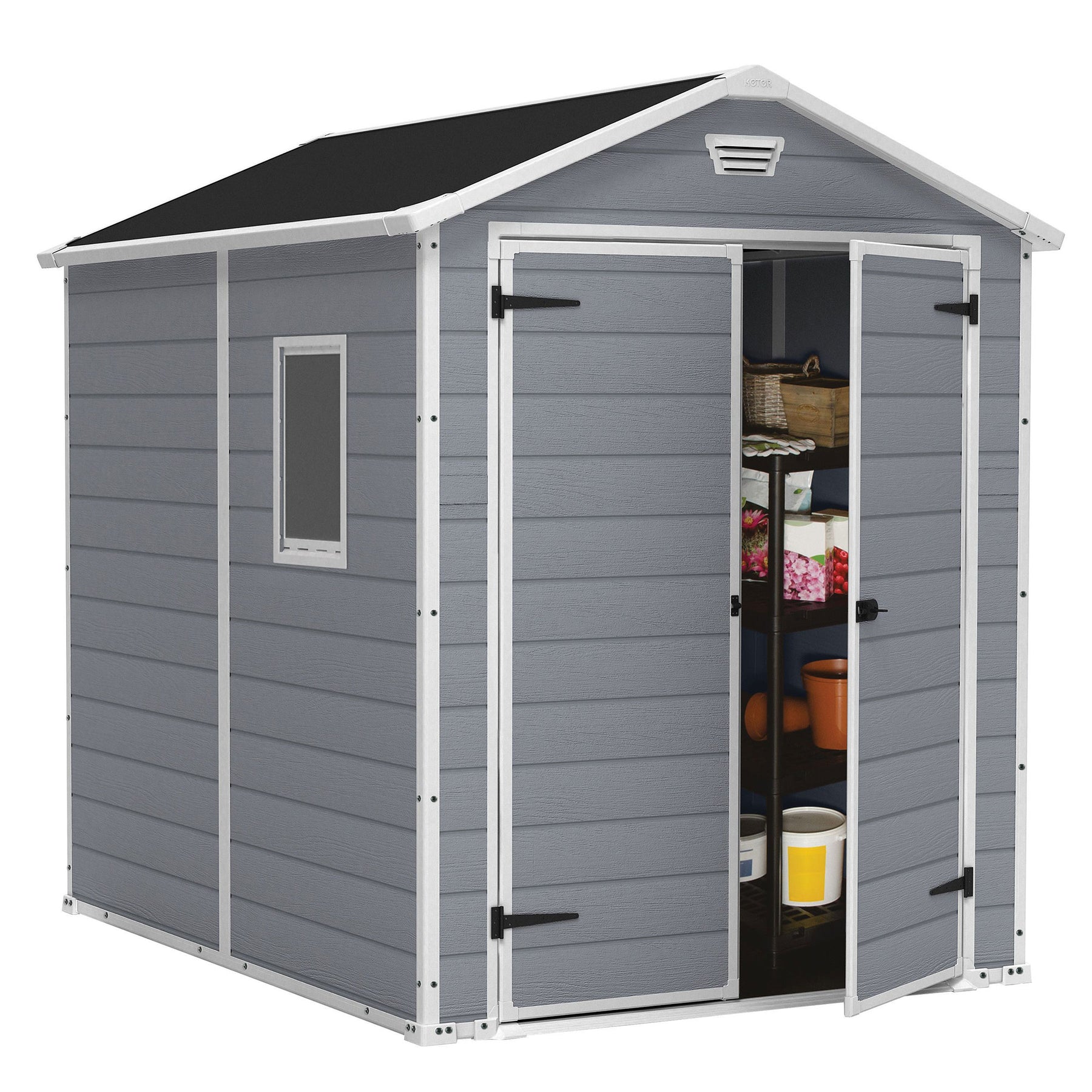 Keter 213413 Manor 6 X 8 Foot Resin All Weather Outdoor Tool Storage Shed, Grey - 207164