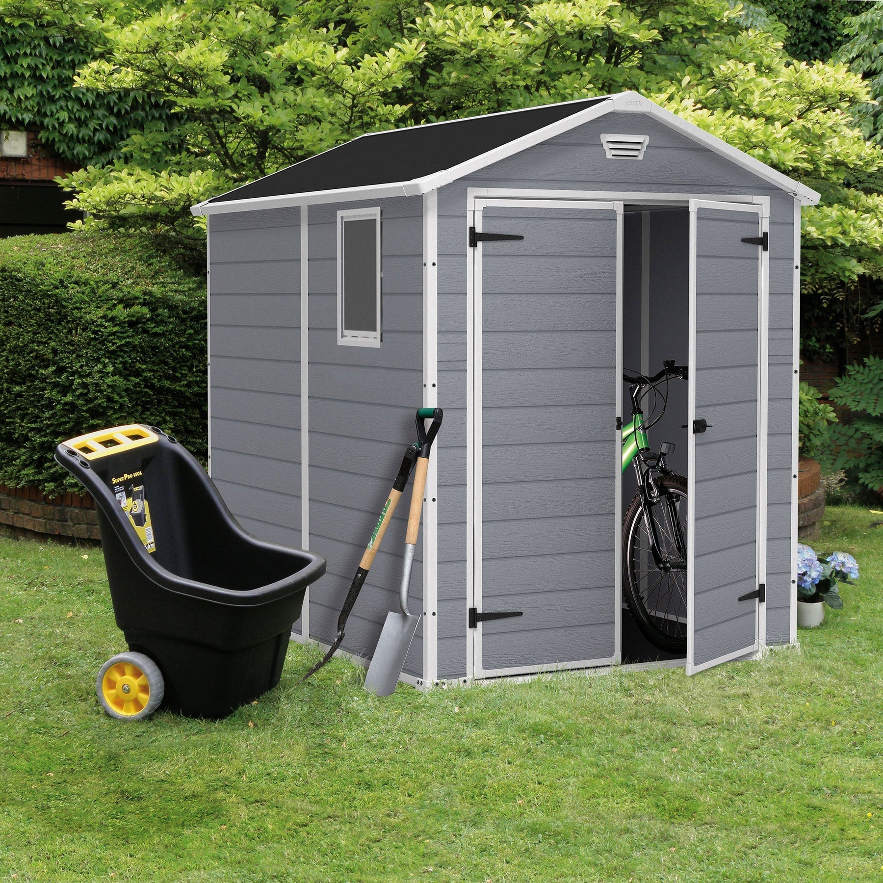 Keter 213413 Manor 6 X 8 Foot Resin All Weather Outdoor Tool Storage Shed, Grey - 207164