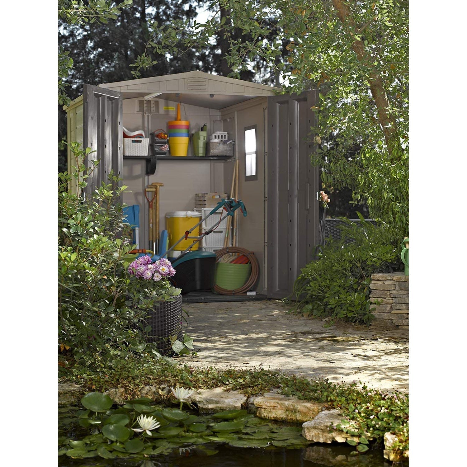 Keter 213562 Factor 6 x 6 All Weather Resistant Outdoor Storage Shed, Beige - 219806