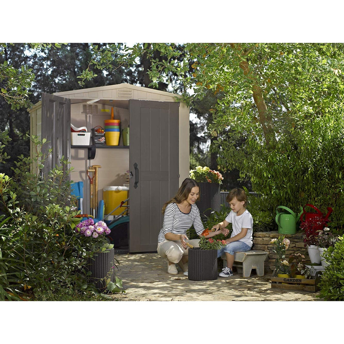 Keter 213562 Factor 6 x 6 All Weather Resistant Outdoor Storage Shed, Beige - 219806