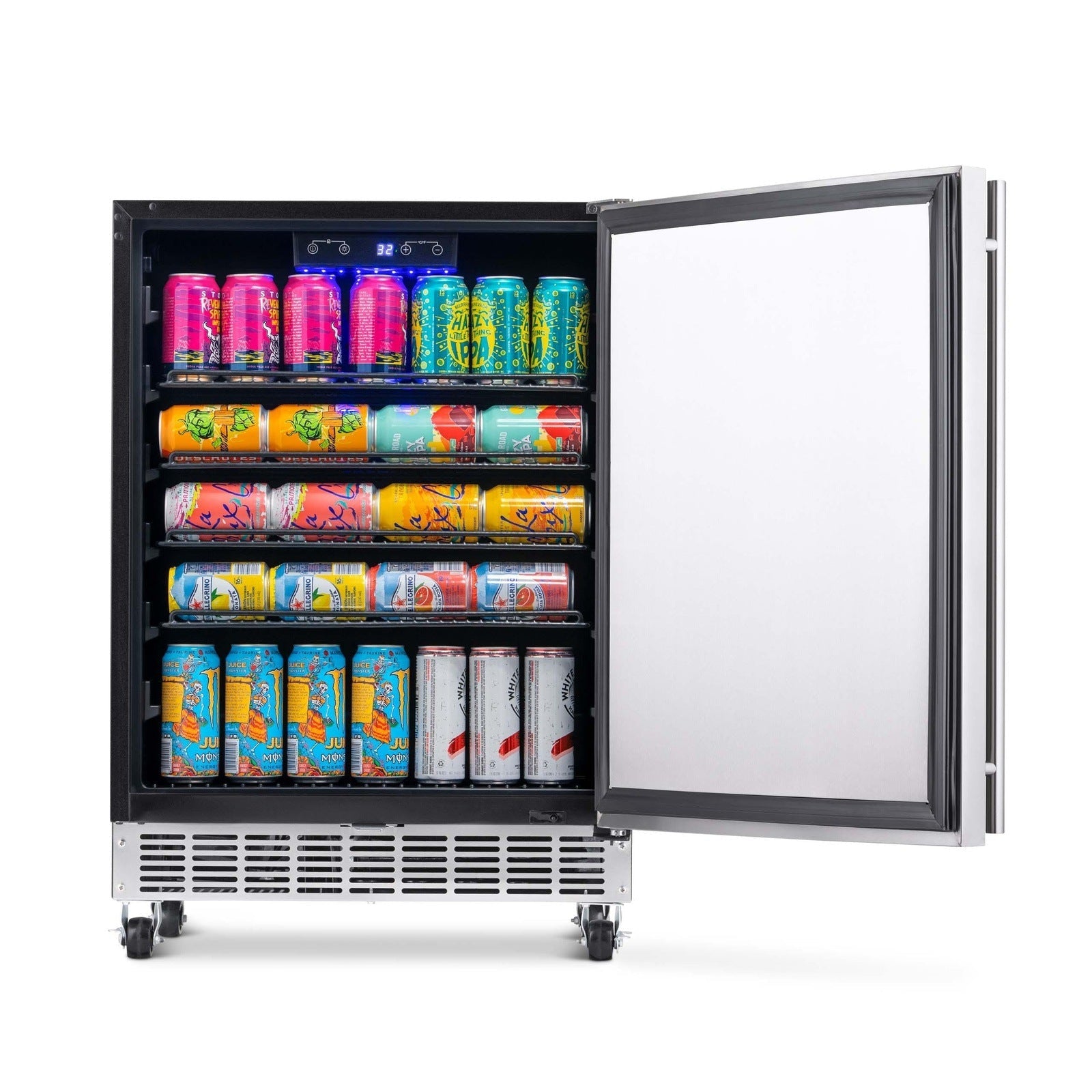 Newair - 24” 160-Can Built-in/Portable Weatherproof Outdoor Beverage Fridge NOF160SS00 - Stainless Steel w/ Auto-Closing Door & Easy Glide Casters