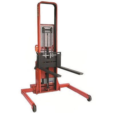 Wesco Industrial Products 2,000 lb. Power Lift Adjustable Straddle Fork Stacker with 42" Forks and 86" Lift Height 261055 - Backyard Provider