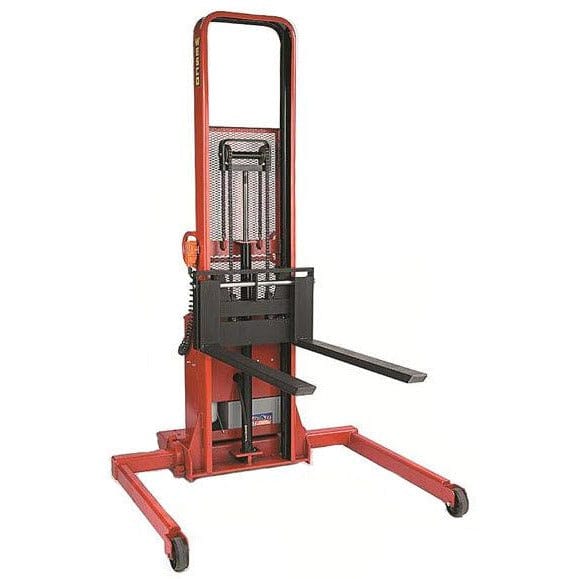 Wesco Industrial Products 1,500 lb. Power Lift Adjustable Straddle Fork Stacker with 42" Forks and 86" Lift Height 261070 - Backyard Provider