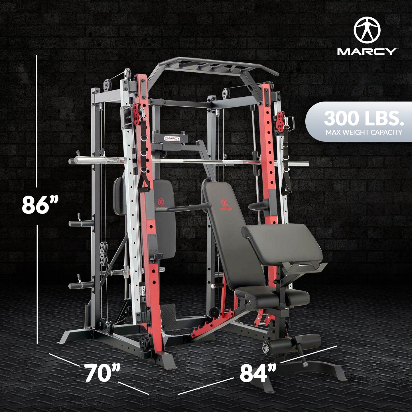 Marcy SM-4033 Smith Machine Cage Multi Purpose Home Gym Training System, Red - 294883