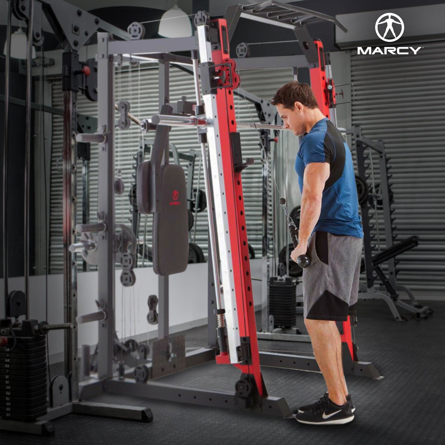 Marcy SM-4033 Smith Machine Cage Multi Purpose Home Gym Training System, Red - 294883