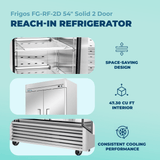 Frigos 54" Commercial Reach-In Refrigerator, 2 Solid Doors, 47 Cu Ft, Aluminum Interior, Stainless Steel Floor – FG-RF-2D