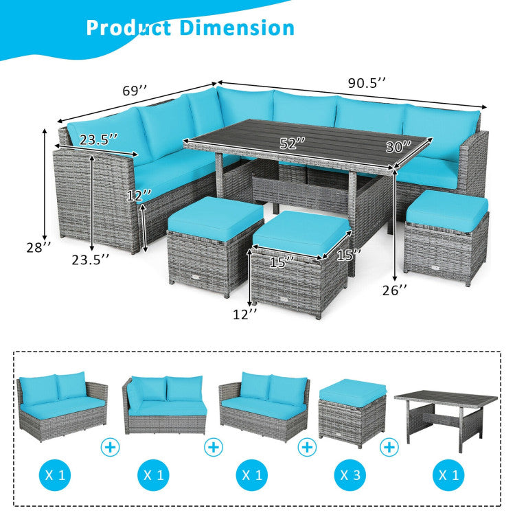 Costway Outdoor Wicker Sectional Sofa Set with Dining Table 7 Pieces New - HW67190CTU+