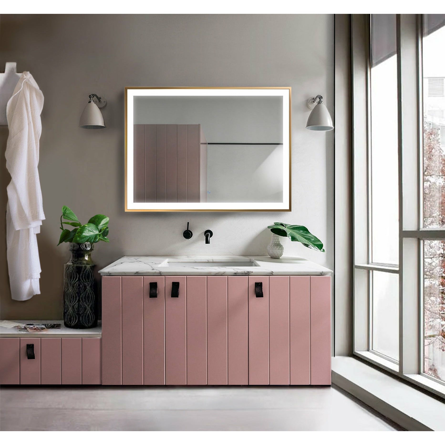 Krugg 48" X 36" Gold Soho LED Bathroom Mirror SOHO4836G