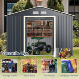 Costway Metal Storage Shed 9' x 6' with Sliding Double Lockable Doors New - GT3732GR+