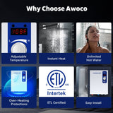 Awoco Electric Tankless Water Heater, 208-240V, Adjustable Instant Heat, Digital Display – WH-EL18K